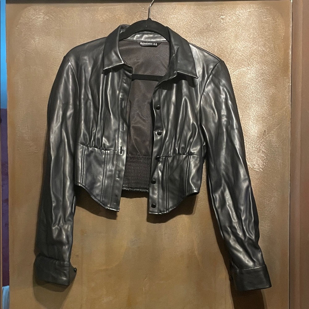 Stradivarius Black Leather Style Jacket for Women